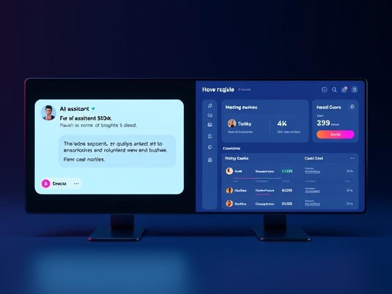 A split-screen mock-up demonstrating the seamless handoff from an AI call assistant to a CRM, with the call transcript and qualification details automatically logged and a meeting instantly booked.