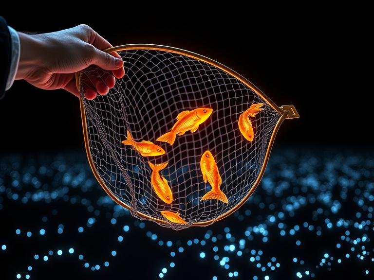 A conceptual image of a fishing net with large holes, symbolizing how businesses lose valuable sales leads and opportunities due to inefficient manual qualification processes.